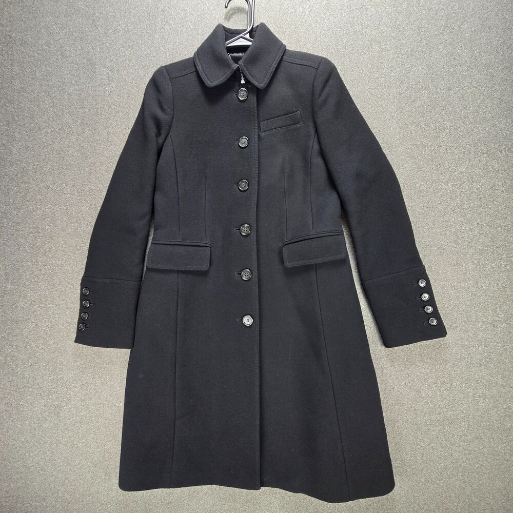 J Crew Size 0 Black Double Cloth Metro Italian Wool Coat